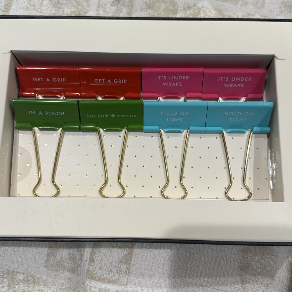 Kate Spade NWT 8 Binder Clips with sayings and colors see description host pick - Picture 8 of 15